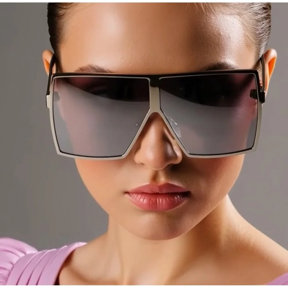 XL Women Oversized Sunglasses Vintage Jackie O Fashion Style Square Frame Silver